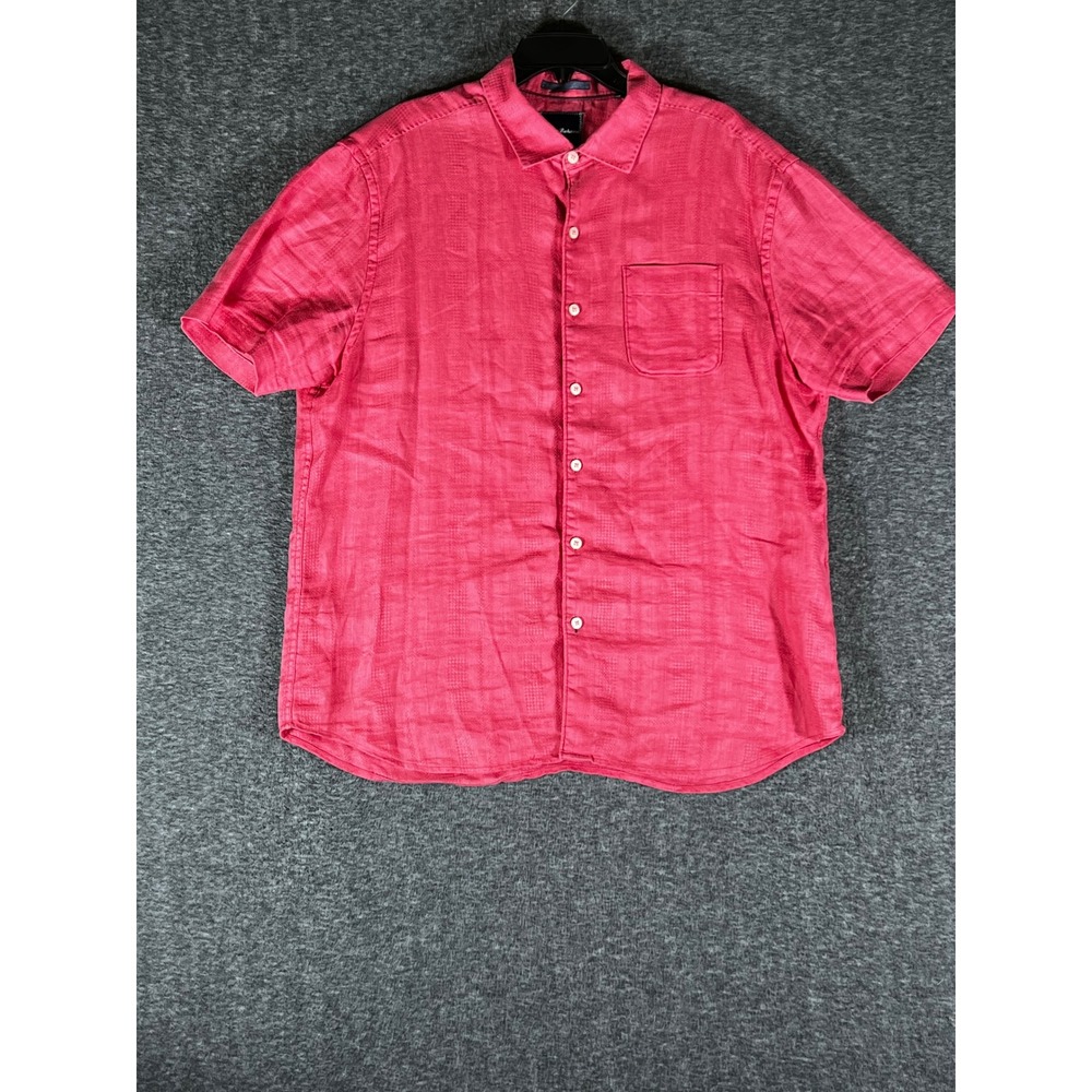 Tommy Bahama Mens XL Pink 100% Linen Textured Short Sleeve Button Down Shirt